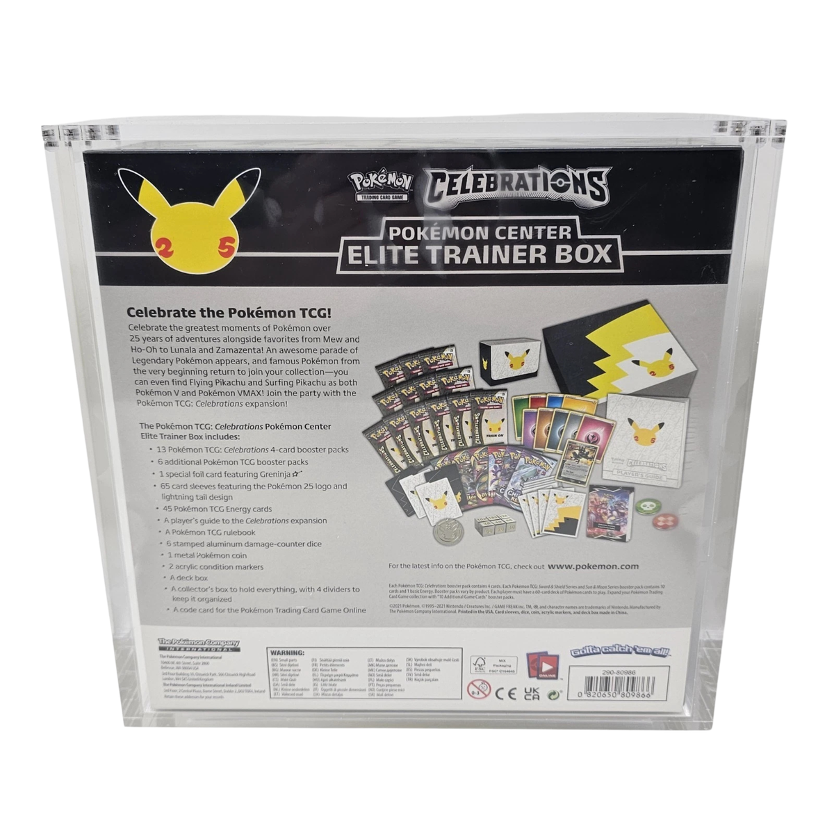 Pokemon TCG Celebrations Pokemon Center Elite Trainer Box Acrylic Display Case